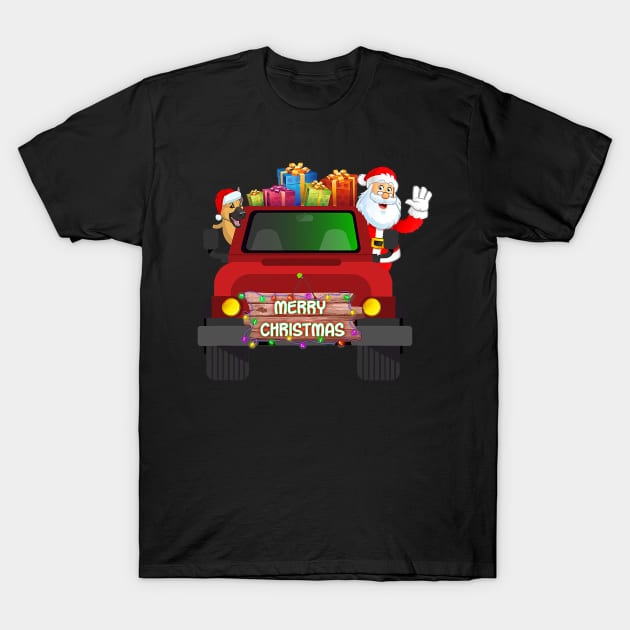 Merry Christmas German Shepherd Santa Claus On Truck T-Shirt by EmilyCharlotty